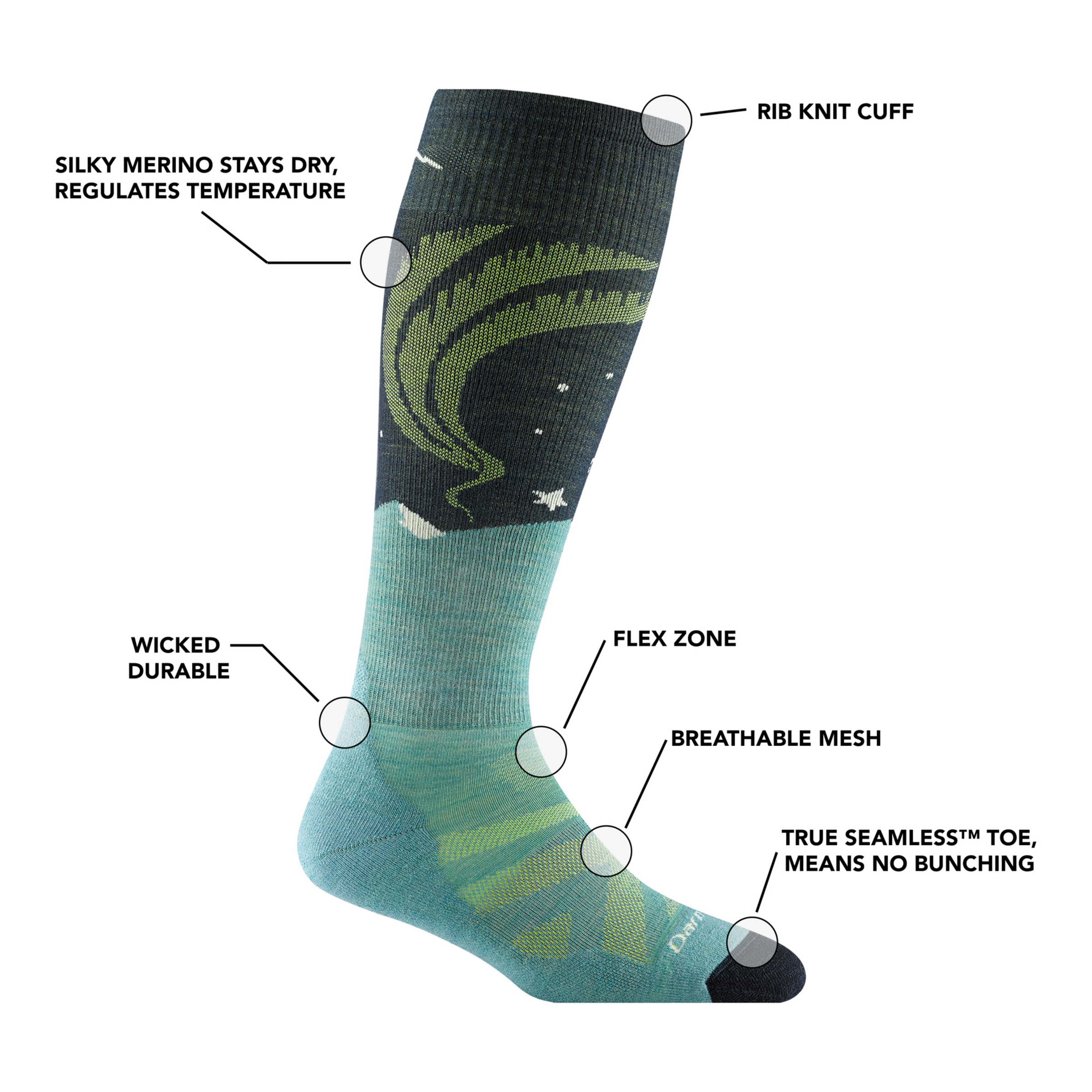 Women's Aurora Over-the-Calf Lightweight Ski & Snowboard Socks - Image 6